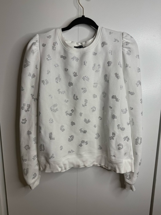 Generation Love Sweaters - Generation Love White Rhinestone Embellished Leopard Print Sweatshirt Large
